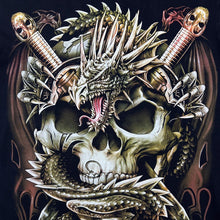 Load image into Gallery viewer, Vintage WILD Gothic Fantasy Dragon Skull Sword Graphic Black T-Shirt
