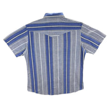 Load image into Gallery viewer, Vintage 90's Wrangler Cowboy Western Blue Grey Striped Popper Button Short Sleeve Shirt
