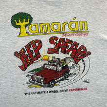 Load image into Gallery viewer, Vintage Tamaran Canary Islands &quot;Jeep Safari&quot; Souvenir Spellout Graphic Grey T-Shirt
