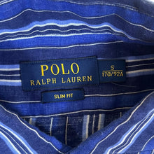 Load image into Gallery viewer, Polo Ralph Lauren &quot;Slim Fit&quot; Navy Blue White Striped Long Sleeve 100% Linen Shirt
