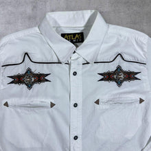 Load image into Gallery viewer, Early 00&#39;s Atlas For Men Cowboy Western Embroidered Native White Long Sleeve Cotton Shirt
