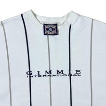 Load image into Gallery viewer, Vintage Gimmie International Embroidered Logo White Striped Crewneck Sweatshirt
