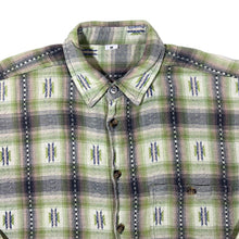 Load image into Gallery viewer, Vintage Aztec Patterned Green Check Cotton Flannel Long Sleeve Shirt
