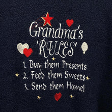 Load image into Gallery viewer, Vintage One Way “Grandma’s Rules” Embroidered Novelty Spellout Fleece Sweatshirt
