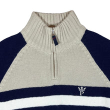 Load image into Gallery viewer, Early 00&#39;s POD Embroidered Mini Logo Colour Block Acrylic Wool Knit 1/4 Zip Jumper
