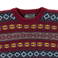 Load image into Gallery viewer, Vintage Pure New Wool Abstract Patterned Burgundy Knit Jumper Sweater
