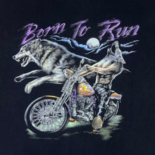 Load image into Gallery viewer, Vintage BORN TO RUN Werewolf Biker Gothic Spellout Graphic Faded Black T-Shirt
