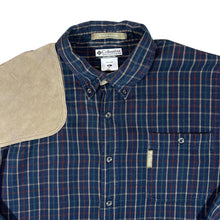 Load image into Gallery viewer, Vintage COLUMBIA Plaid Check Leather Shoulder Panel Long Sleeve Button-Up Flannel Shirt
