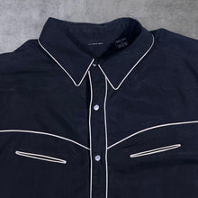 Load image into Gallery viewer, Vintage 100% Silk Cowboy Western Popper Button Black Long Sleeve Shirt
