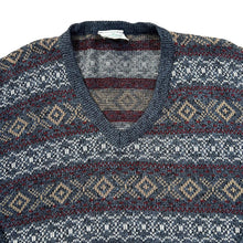 Load image into Gallery viewer, Vintage 90&#39;s GREENWOODS Made In Britain Grandad Patterned Acrylic Knit V-Neck Sweater Jumper
