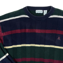 Load image into Gallery viewer, Vintage IZOD Embroidered Mini Logo Multi Colour Striped Cotton Knit Sweater Jumper

