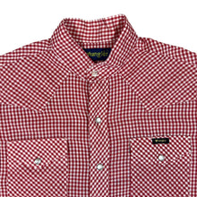 Load image into Gallery viewer, Vintage WRANGLER Gingham Red White Check Pearl Snap Popper Grandad Collared Shirt
