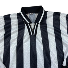 Load image into Gallery viewer, Vintage Black White Colour Block Striped Long Sleeve Collared Polyester Sports Jersey Top
