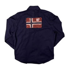 Load image into Gallery viewer, Napapijri Geographic Embroidered Patch Navy Blue Cotton Long Sleeve Button-Up Shirt
