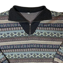 Load image into Gallery viewer, Vintage 90&#39;s Fairisle Crazy Patterned Cotton Blend 1/4 Zip Pullover Sweatshirt Top
