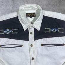 Load image into Gallery viewer, Early 00&#39;s Atlas For Men Cowboy Western Embroidered White Cotton Long Sleeve Shirt
