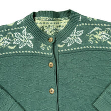 Load image into Gallery viewer, Vintage 90&#39;s Floral Patterned Green Cream Knit Button Cardigan Sweater Jumper
