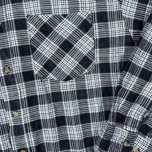 Load image into Gallery viewer, Vintage Black Grey White Grunge Plaid Check Long Sleeve Cotton Flannel Shirt
