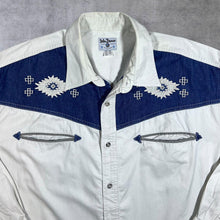 Load image into Gallery viewer, Vintage John Baner Cowboy Western Beige Blue Denim Embroidered Aztec Long Sleeve Shirt
