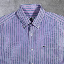 Load image into Gallery viewer, Lacoste &quot;Regular Fit&quot; Pink White Navy Striped Short Sleeve Button-Up Shirt
