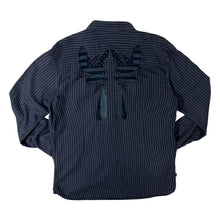 Load image into Gallery viewer, Vintage Levi Strauss &amp; Co Levi&#39;s Embroidered Black Grey Striped Long sleeve Popper Shirt
