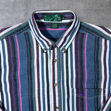 Load image into Gallery viewer, Vintage Knights Of The Round Table Multi Striped Long Sleeve Button-Up Cotton Shirt
