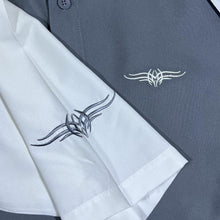 Load image into Gallery viewer, Early 00's Clockhouse Gothic Y2K Tribal Embroidered Grey White Short Sleeve Shirt
