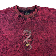 Load image into Gallery viewer, Vintage Planet Earth Gothic Dragon Graphic Red Tie Dye Acid Wash Cotton T-Shirt
