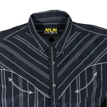 Load image into Gallery viewer, ATLAS FOR MEN Cowboy Western Black Grey Striped Long Sleeve Shirt
