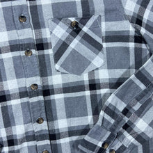 Load image into Gallery viewer, Vintage Identic Grey White Black Plaid Check Long Sleeve Cotton Flannel Shirt
