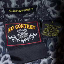 Load image into Gallery viewer, Early 00's No Contest Goth Y2K Biker Flaming Skull Pattern Polyester Shirt
