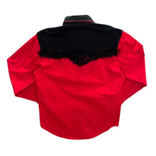 Load image into Gallery viewer, Cowboy Western Style Black Red Colour Block Tassel Long Sleeve Cotton Shirt
