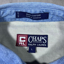 Load image into Gallery viewer, Vintage Chaps Ralph Lauren Blue Denim Collar Beige Long Sleeve Button-Up Cotton Shirt
