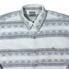 Load image into Gallery viewer, Vintage Tom Tompson Crazy Abstract Patterned White Grey Long Sleeve Flannel Shirt
