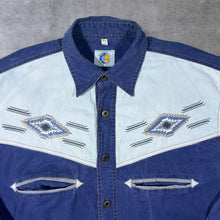 Load image into Gallery viewer, Vintage Natural Option Cowboy Western Embroidered Blue Cotton Long Sleeve Shirt
