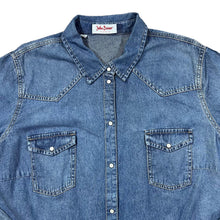 Load image into Gallery viewer, Vintage JOHN BANER JEANSWEAR Pearl Snap Popper Long Sleeve Cotton Blue Denim Shirt
