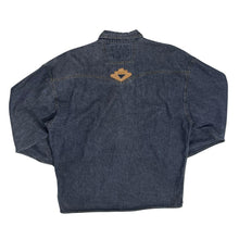 Load image into Gallery viewer, Vintage Shooter Cowboy Western Brown Leather Panel Popper Long Sleeve Shirt
