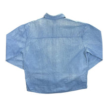 Load image into Gallery viewer, Vintage Yacary Cowboy Western Popper Leather Panel Blue Denim Long Sleeve Shirt
