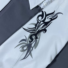 Load image into Gallery viewer, Early 00's Identic Goth Y2K Tribal Graphic Grey White Polyester Shirt
