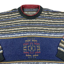 Load image into Gallery viewer, Vintage 90&#39;s Colour Block Grandad Patterned Acrylic Cotton Knit Crewneck Sweater Jumper
