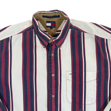 Load image into Gallery viewer, Vintage TOMMY HILFIGER Red Blue White Multi Striped Long Sleeve Button-Up Shirt
