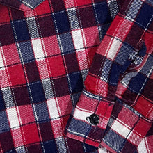 Load image into Gallery viewer, Vintage Red Navy Blue White Plaid Check Long Sleeve Cotton Flannel Shirt
