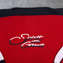 Load image into Gallery viewer, Vintage 90's Spirit Of The Games Spellout Graphic Colour Block Boat Neck Sweatshirt
