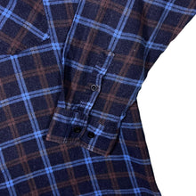 Load image into Gallery viewer, Vintage Speed.A Navy Blue Brown Plaid Check Cotton Long Sleeve Flannel Shirt
