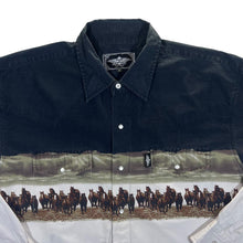 Load image into Gallery viewer, Vintage STARS &amp; STRIPES Cowboy Western Horse Graphic Pearl Snap Popper Long Sleeve Shirt
