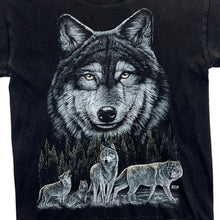 Load image into Gallery viewer, Early 00&#39;s WILD Gothic Wolf Animal Nature Wildlife Graphic Black T-Shirt
