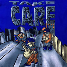 Load image into Gallery viewer, Vintage Here &amp; There C&amp;A "Take Care" Y2K Hip Hop Graphic Blue Polyester Shirt
