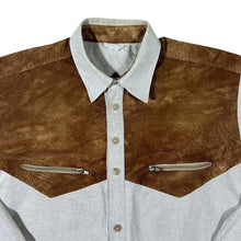 Load image into Gallery viewer, Cowboy Western Style Suede Effect Panel Linen Blend Long Sleeve Shirt
