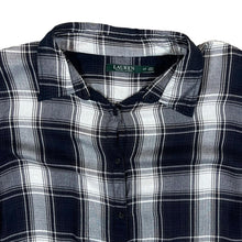 Load image into Gallery viewer, LAUREN RALPH LAUREN Black White Grey Plaid Check Lightweight Viscose Long Sleeve Shirt
