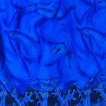 Load image into Gallery viewer, Early 00's Identic Y2K Surfer Dolphin Waves Ocean Graphic Blue Polyester Shirt
